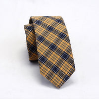 Yellow & Navy Blue Plaid Cotton Skinny Tie